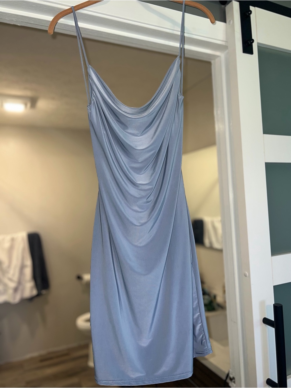 Source Unknown Light Blue Satin Cowl Slip Dress